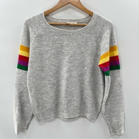 THML LINE 'EM UP STRIPE SLEEVE RAGLAN RAINBOW STRIPE GRAY SWEATER SIZE SMALL - Picture 2 of 8